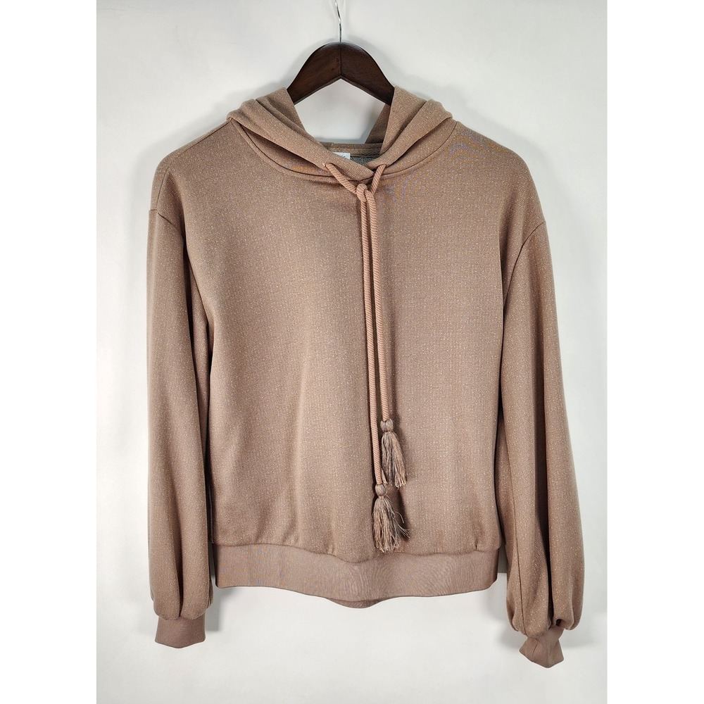 Anthropologie Current Air Sweatshirt Women's S Taupe Sparkles Hoodie